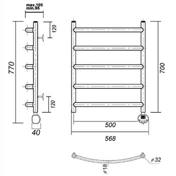 Электрический полотенцесушитель Domoterm Калипсо П5 500x700 ER Золото — фото 2, Электрические полотенцесушители