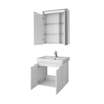 Тумба Q (D), 70 см, подвесная, 2 дверцы, белый глянец — фото 3, Тумбы под раковину