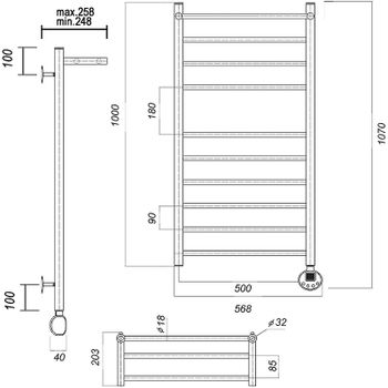 Электрический полотенцесушитель Domoterm Медея сп П10 500x1000 ER с полкой Хром — фото 3, Электрические полотенцесушители