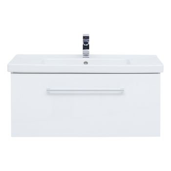 Тумба BIG INN, 80 см, подвесная, 1 ящик + выдвижной внутренний ящик, белый глянец — фото 8, Тумбы под раковину