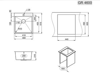 Granula-4600, ГРАФИТ МАТОВЫЙ, стальная кухонная мойка — фото 3, Кухонные мойки
