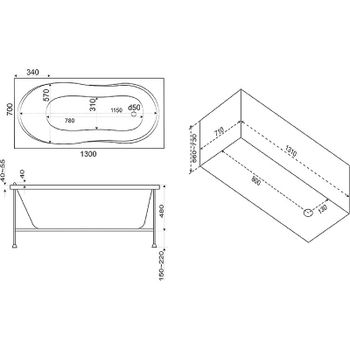 Акриловая ванна Bas Лима 130x70 В 00021 без гидромассажа — фото 2, Акриловые ванны