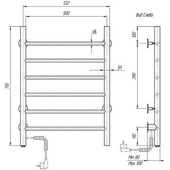 Электрический полотенцесушитель Domoterm Аврора DMT 109-6 50x71 EK L Хром — фото 3, Электрические полотенцесушители