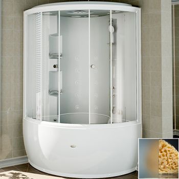 Душевой бокс Radomir Лаура 128x128 1-04-1-0-4-0881 с баней профиль Белый стекло матовое — фото 1, Душевые боксы