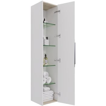 Пенал PRIME, 35 см, подвесной/напольный, универсальный, 1 дверца, 4 стеклянные полки, белый глянец — фото 8, Пеналы для ванной комнаты