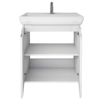 Тумба Q PLUS (D), 60 см, подвесная/напольная, 2 дверцы, с опорами, белый глянец — фото 2, Тумбы под раковину