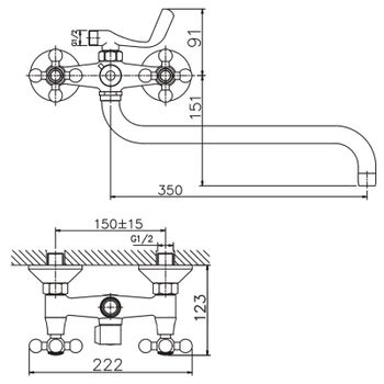 Смеситель для ванны Haiba HB2619-5 универсальный Сатин — фото 2, Смеситель для ванны