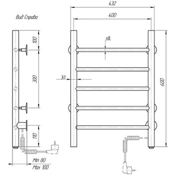 Электрический полотенцесушитель Domoterm Классик DMT 109-5 40x60 EK R Хром — фото 2, Электрические полотенцесушители