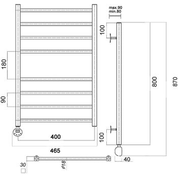 Электрический полотенцесушитель Domoterm Куба П8 400x800 EL Хром — фото 2, Электрические полотенцесушители