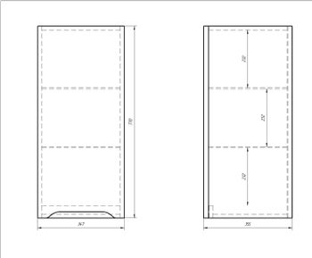 Полупенал QL35, 35 см, подвесной, правый, 1 дверца, 2 стеклянные полки, белый глянец — фото 5, Пеналы для ванной комнаты