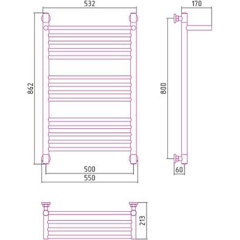 Водяной полотенцесушитель Сунержа Богема+ 800х500 31-0223-8050 с полкой Черный матовый — фото 3, Водяные полотенцесушители