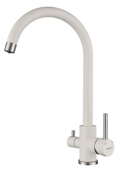 GRANFEST QUARZ Смеситель для кухни U-обр. с краном питьевой воды D-35мм белый арт. GF- — фото 1, Смесители для кухни