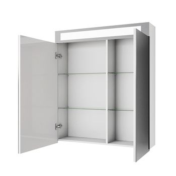 Шкаф зеркальный UNI, 70 см, 2 дверцы, 4 стеклянные полки, с подсветкой и выключателем, белый — фото 3, Зеркальные шкафы в ванную