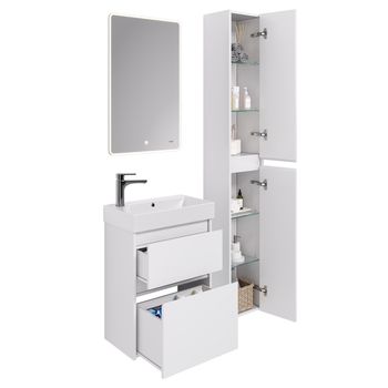 Тумба SLIM, 55 см, подвесная/напольная, 2 ящика, белый глянец — фото 2, Тумбы под раковину