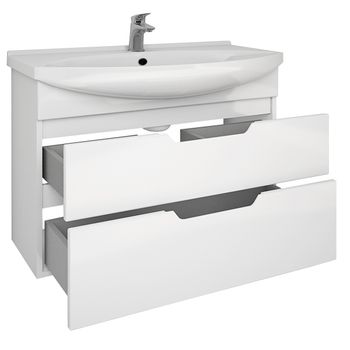 Тумба LAGUNA PLUS, 105 см, подвесная/напольная, 2 ящика, с опорами, белый глянец — фото 16, Тумбы под раковину