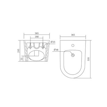 Биде подвесное AQUATEK ОБЕРОН/ БЕТТА AQ0516-00, 535*365*245 мм, цвет белый — фото 2, Биде подвесные