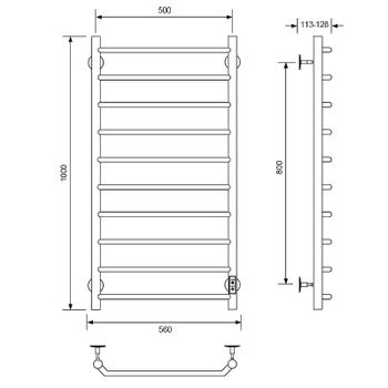 Электрический полотенцесушитель Comfysan Scola EC-10 100x50 016784 Черный матовый — фото 2, Электрические полотенцесушители