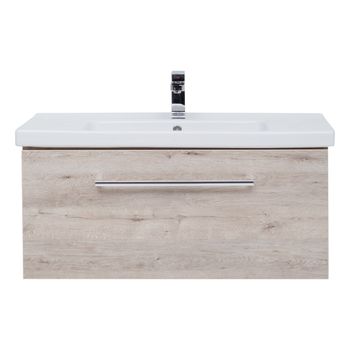 Тумба BIG INN, 80 см, подвесная, 1 ящик + выдвижной внутренний ящик, дуб кантри — фото 3, Тумбы под раковину