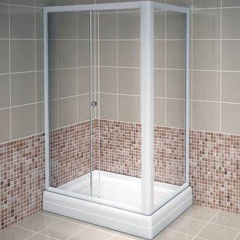 Душевой уголок Radomir Верчелли 121x84 L 1-03-1-1-0-0120 с поддоном профиль Белый стекло прозрачное — фото 1, Прямоугольные душевые уголки
