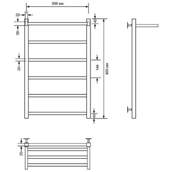 Водяной полотенцесушитель Comfysan Marte-K W-6 80x50 012663 с полкой Черный матовый — фото 3, Водяные полотенцесушители