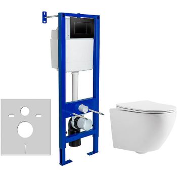 Комплект унитаза CeramaLux 2197 с инсталляцией Berges Atom 410 040332 с сиденьем Микролифт и Черной  — фото 1, Комплекты унитаз + инсталляция