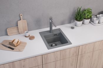 Мойка для кухни ALVEUS GRANITAL ATROX 10 CONCRETE - G81 400 X 500 1X в комплекте с сифоном 1132823 — фото 1, Кухонные мойки