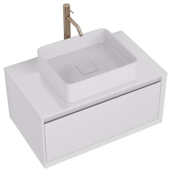 Тумба INSIGHT, 80 см, подвесная, стеклянная столешница с отверстиями для установки накладного умывал — фото 5, Тумбы под раковину