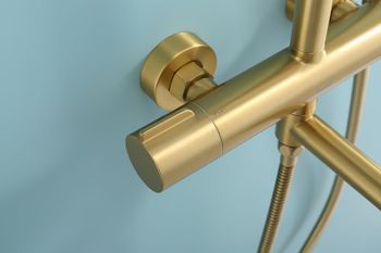 Душевая система Raglo R20.26.03 с термостатом Золото матовое — фото 17, Душевые стойки