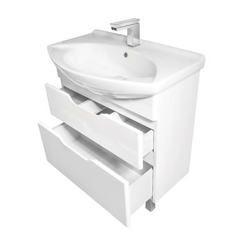 Тумба LAGUNA PLUS, 75 см, подвесная/напольная, 2 ящика, с опорами, белый глянец — фото 5, Тумбы под раковину