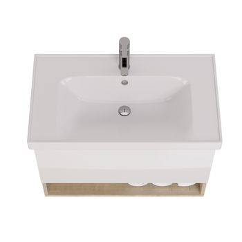 Тумба PERFECTO, 90 см, подвесная, 1 ящик, дуб эврика/белый глянец — фото 8, Тумбы под раковину