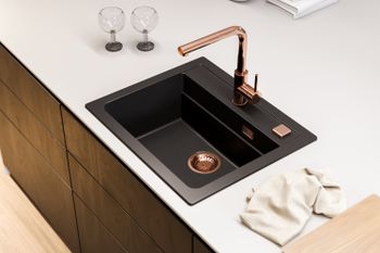 Мойка для кухни ALVEUS GRANITAL ATROX 30 CARBON - G91 590 X 500 1X в комплекте с сифоном 1132823, — фото 1, Кухонные мойки