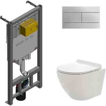 Комплект унитаза AQUAme AQM2002 с сиденьем Микролифт и инсталляцией Jacob Delafon E29025-NF+E4316-CP — фото 1, Комплекты унитаз + инсталляция