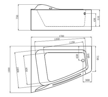 Акриловая ванна Gemy 170х130 G9056 K L с гидромассажем — фото 2, Акриловые ванны
