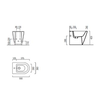 Биде GSI Kube X 9462111 приставное Белое — фото 3, Биде напольные