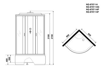 Душевая кабина Niagara Classic NG-6707-14 (80х80х215) высокий поддон(40см),черный,стекло прозрачное, — фото 4, Душевые кабины