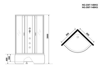 Душевая кабина Niagara Classic NG-2307-14BKG (80х80х200) высокий поддон(40см),стекло матовое,4 места — фото 4, Душевые кабины