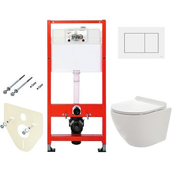 Комплект унитаза AQUAme AQM2002 с инсталляцией Tece Base 9400413 с сиденьем Микролифт и Белой клавиш — фото 1, Комплекты унитаз + инсталляция