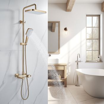 Душевая система Rose R18G R1896G с термостатом Золото матовое — фото 11, Душевые стойки