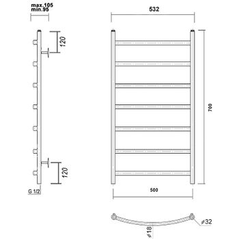 Водяной полотенцесушитель Domoterm Калипсо П7 500x700 Золото — фото 2, Водяные полотенцесушители