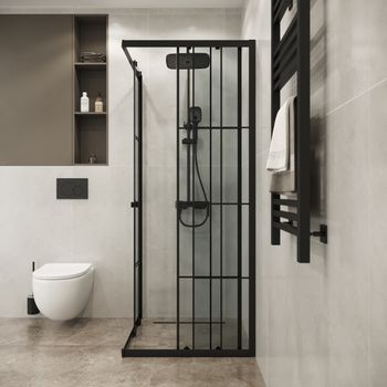 Душевое ограждение Niagara Eco NG-1009-14QKL (90х90х190) квадрат,раздвижное,черный,стекло клетка,1 м — фото 2, Квадратные душевые уголки