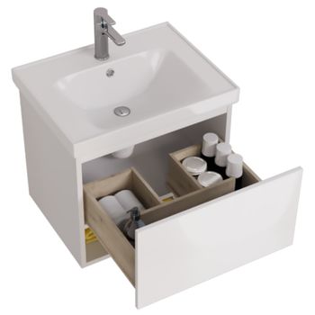 Тумба PERFECTO, 60 см, подвесная, 1 ящик, push-to-open, белый глянец — фото 16, Тумбы под раковину