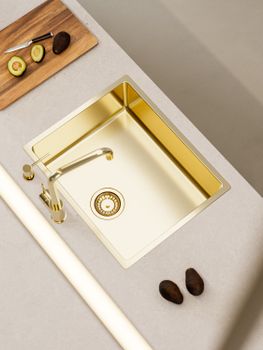 Мойка для кухни KOMBINO 50 MONARCH GOLD SAT-90 542X442X195 U в компл. с выпуском без сифона, — фото 2, Кухонные мойки