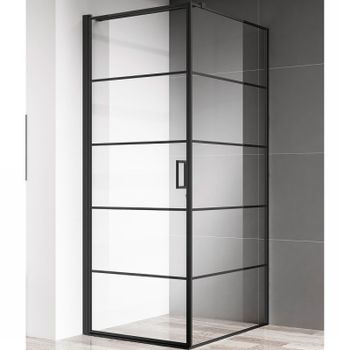 Душевой уголок AQUAme 80x80 L AQM5215-LH-8 профиль Черный матовый стекло прозрачное — фото 1, Квадратные душевые уголки