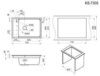 Granula-KS-7305, АЛЮМИНИУМ, кухонная мойка, кварц — фото 2, Кухонные мойки