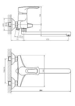 Смеситель для ванны Haiba HB2266 универсальный Хром — фото 2, Смеситель для ванны