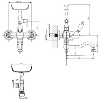 Смеситель для ванны Caprigo Adria-Uno Metal Edition 02M-511-vot Бронза — фото 2, Смеситель для ванны