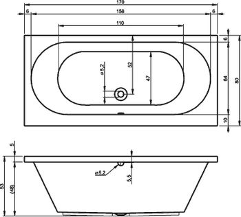 Акриловая ванна Riho Carolina 170x80 B055001005 (BB5300500000000) без гидромассажа — фото 4, Акриловые ванны