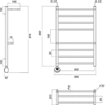 Электрический полотенцесушитель Domoterm Медея с 2 полками П8 500x800 EL Золото — фото 2, Электрические полотенцесушители