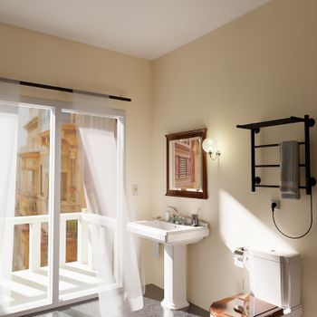 Электрический полотенцесушитель Маргроид Вид 4 600x500 04-6050-1051-9005R правый с полкой Черный мат — фото 3, Электрические полотенцесушители