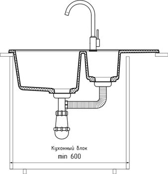 GRANFEST Мойка QUADRO 775KL 1,5-чаши+крыло 765*495мм серый арт.GF- — фото 4, Кухонные мойки